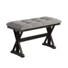 Best Quality Furniture Counter Height Dining Bench With Grey Linen Fabric And Light Espresso Base