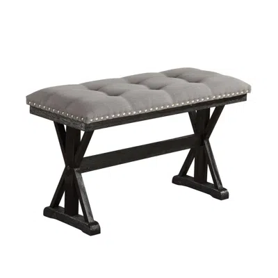 Best Quality Furniture Counter Height Dining Bench With Grey Linen Fabric And Light Espresso Base In Gray