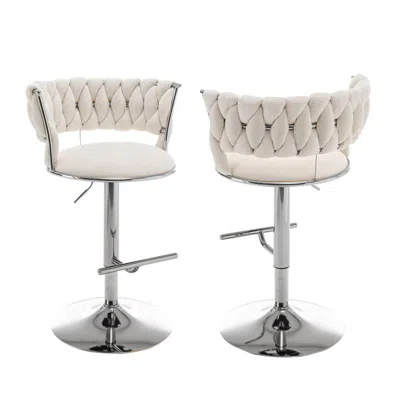 Best Quality Furniture Cream Adjustable Barstool With Silver Color Base (set Of 2) In Blue