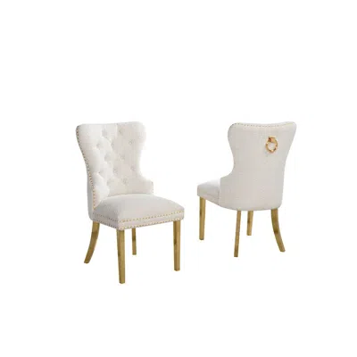 Best Quality Furniture Cream Boucle Fabric And Silver Base Side Chairs (set Of 2) In White