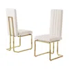 Best Quality Furniture Cream Boucle Fabric Gold Chrome Base Tall Back Rest Dining Chairs (set Of 2)