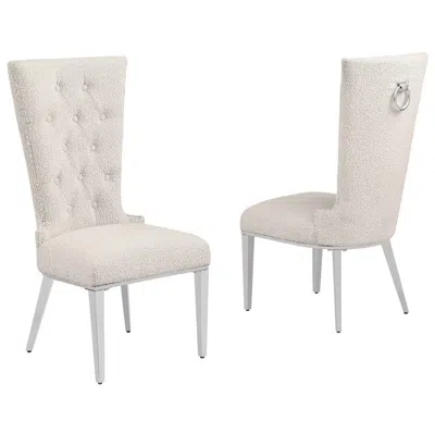 Best Quality Furniture Cream Boucle Fabric With Silver Chrome Base Glam Dining Chairs (set Of 2)