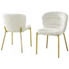 Best Quality Furniture Cream Fluffy Fabric With Gold Chrome Base, Set Of 2