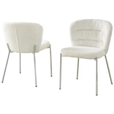 Best Quality Furniture Cream Fluffy Fabric With Silver Base, Set Of 2