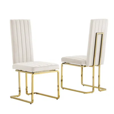 Best Quality Furniture Cream Velvet Chairs With Gold Color Base (set Of 2) In White