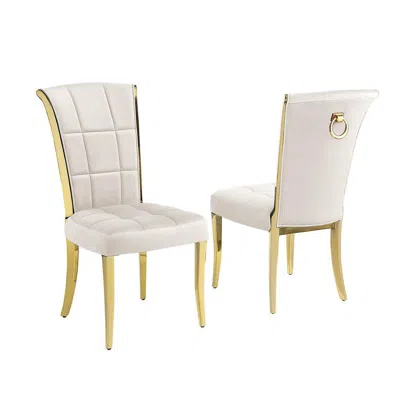 Best Quality Furniture Cream Velvet Chairs With Gold Color Base (set Of 2)