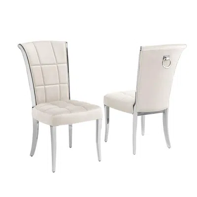 Best Quality Furniture Cream Velvet Chairs With Silver Base And A Decorative Back Ring (set Of 2) In Neutral