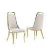 Best Quality Furniture Cream Velvet High Back Chair With Gold Chrome Trim, Set Of 2
