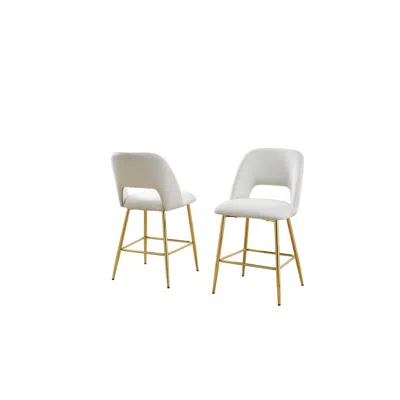 Best Quality Furniture Cream Velvet Upholstery Counter Height Chairs *set Of 2* In Neutral