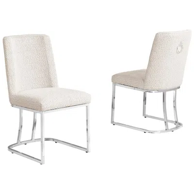 Best Quality Furniture Cream With Silver Chrome Base Side Chairs, Set Of 2