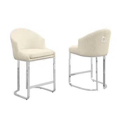 Best Quality Furniture Cream With Silver Counter Height, Set Of Two In Neutral