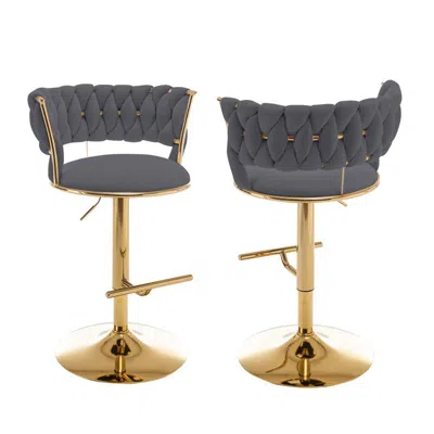 Best Quality Furniture Dark Gray Adjustable Barstool With A Gold Color Base (set Of 2) In Blue