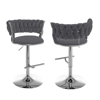 Best Quality Furniture Dark Gray Adjustable Barstool With Silver Color Base (set Of 2) In Blue