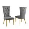 Best Quality Furniture Dark Gray Velvet Side Chair With Gold Stainless Steel Base (set Of 2)