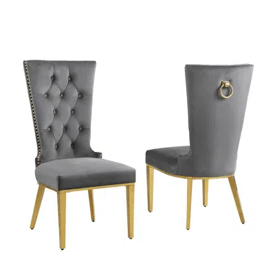 Best Quality Furniture Dark Gray Velvet Side Chair With Gold Stainless Steel Base (set Of 2)