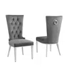 Best Quality Furniture Dark Gray Velvet Side Chair With Silver Stainless Steel Base (set Of 2)