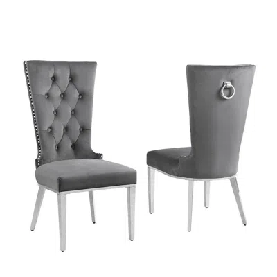Best Quality Furniture Dark Gray Velvet Side Chair With Silver Stainless Steel Base (set Of 2)
