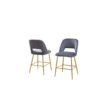 Best Quality Furniture Dark Gray With Gold Base Bar Stool (set Of 2)
