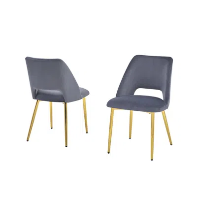 Best Quality Furniture Dark Grey Velvet Dining Side Chair Openback, Chrome Gold, Set Of 2
