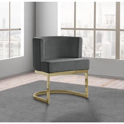 Best Quality Furniture Dark Grey Velvet Side Chair With Gold, Chrome Base - Single In Black