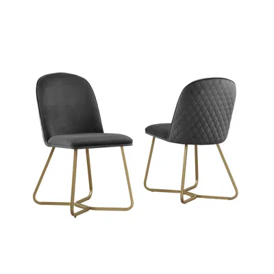 Best Quality Furniture Dark Grey Velvet Side Chairs (set Of 2) In Gray