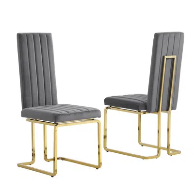 Best Quality Furniture Dark Grey Velvet Side Chairs With Gold Color Base (set Of 2) In Gray