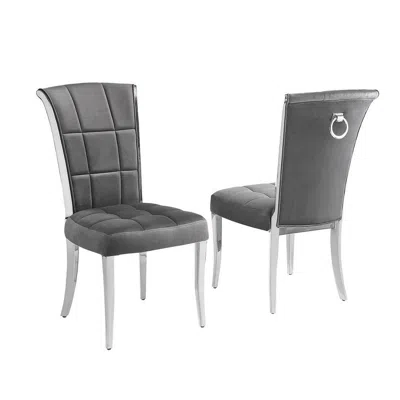 Best Quality Furniture Dark Grey Velvet Side Chairs With Silver Base (set Of 2)