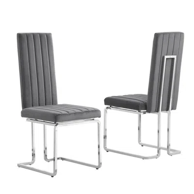 Best Quality Furniture Dark Grey Velvet Side Chairs With Silver Base (set Of 2)