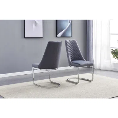 Best Quality Furniture Dark Grey Velvet Tufted Dining Side Chairs, Chrome Base - Set Of 2