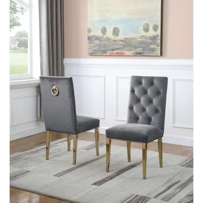 Best Quality Furniture Dark Grey Velvet Tufted Side Chair Set Of 2