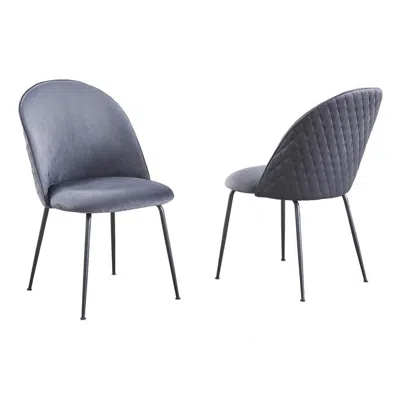 Best Quality Furniture Dark Grey Velvet Upholstered Side Chairs (set Of 2) In Blue