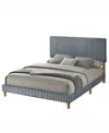 Best Quality Furniture Full Size Corduroy Velvet Panel Bed In Gray