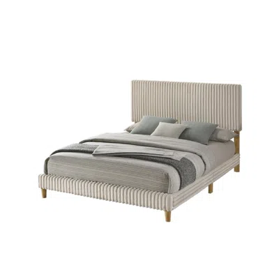 BEST QUALITY FURNITURE FULL SIZE PANEL BED WITH WOODEN LEGS IN CREAM COLOR