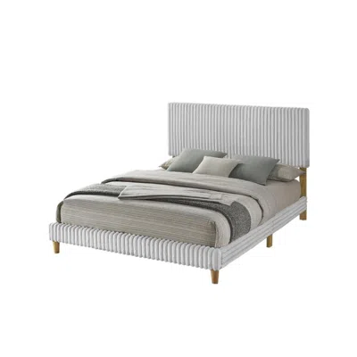 Best Quality Furniture Full Size Panel Bed With Wooden Legs In Light Gray Color