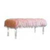 Best Quality Furniture Fur Bench With Acrylic Legs. 2 Colors To Choose: White Or Pink