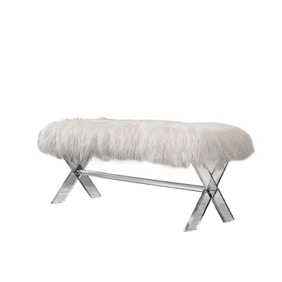 Best Quality Furniture Fur Bench/ottoman With Acrylic Legs. In White