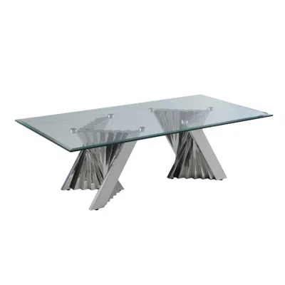 Best Quality Furniture Glass Coffee Table With Stainless Steel Double Base