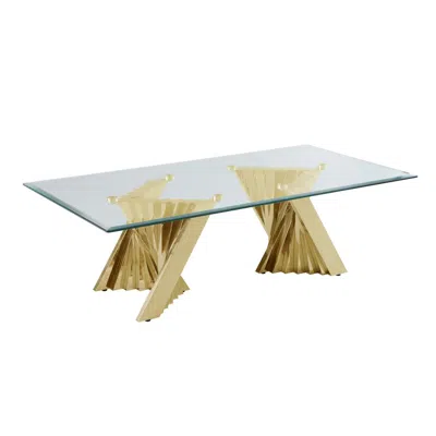 Best Quality Furniture Glass Coffee Table With Stainless Steel Double Gold Base