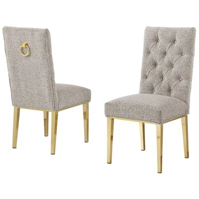 Best Quality Furniture Gray Boucle Fabric With Gold Chrome Base Dining Chairs (set Of 2)