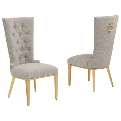 Best Quality Furniture Gray Boucle Fabric With Gold Chrome Base Glam Dining Chairs (set Of 2) In Neutral