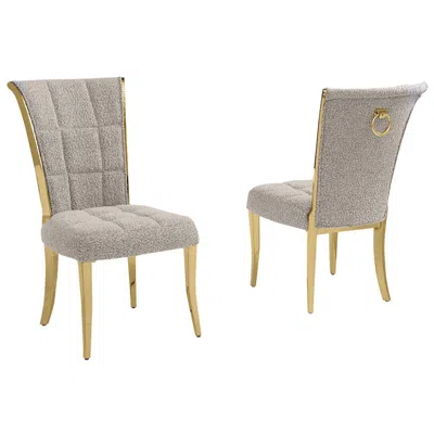 Best Quality Furniture Gray Boucle Side Chairs With Gold Base (set Of 2)