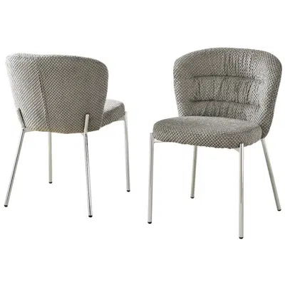 Best Quality Furniture Gray Fluffy Fabric With Silver Base, Set Of 2