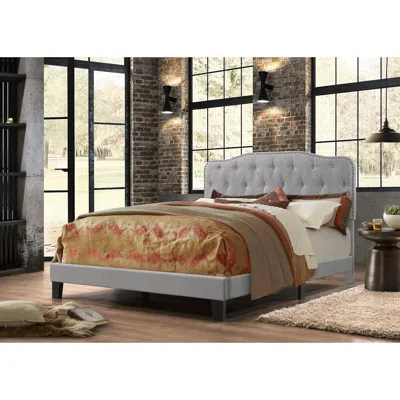 Best Quality Furniture Gray Linen Uph. Panel Bed With Silver Nailhead- Full
