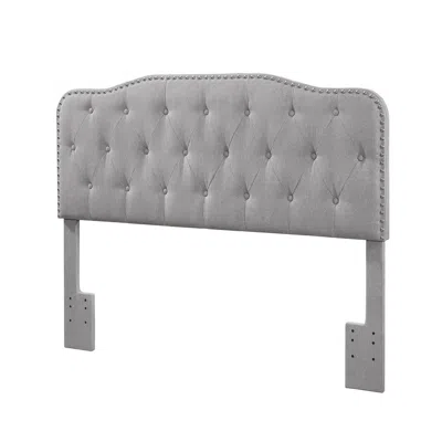 Best Quality Furniture Gray Linen Uph. Panel Bed With Silver Nailhead- Queen
