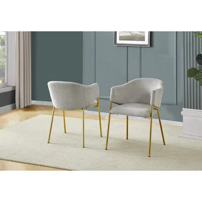 Best Quality Furniture Gray Linen Upholstery Side Chairs With Gold Base, Set Of 2