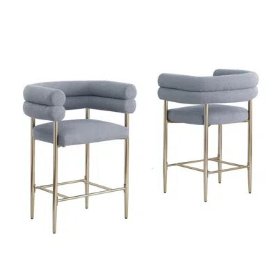 Best Quality Furniture Gray Teddy Fur Upholstered Counter High Chairs, Set Of 2