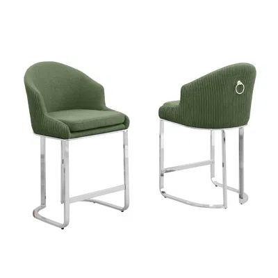 Best Quality Furniture Green With Silver Counter Height. Set Of Two