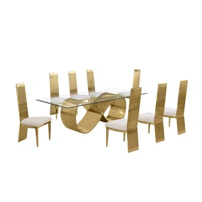 Best Quality Furniture High Class Dining Set With Clear Glass Table And Stainless Steel Frame In Gold