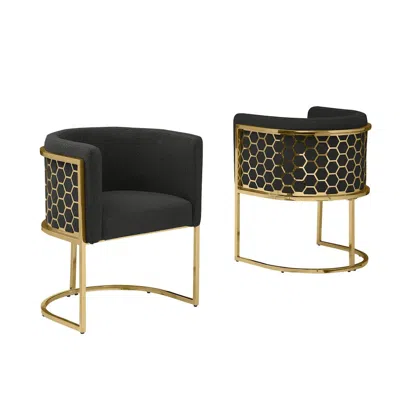 Best Quality Furniture Honey Comb- Barrel Side Chair In Black With Gold, Set Of 2