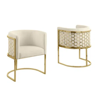Best Quality Furniture Honey Comb- Barrel Side Chair In Cream With Gold, Set Of 2